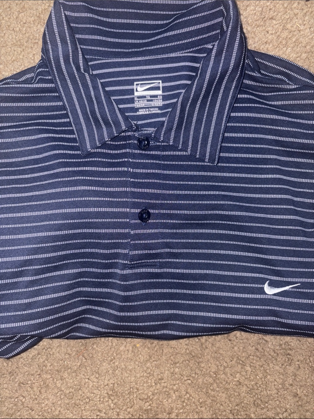 Nike Navy and White Striped Polo short sleeve